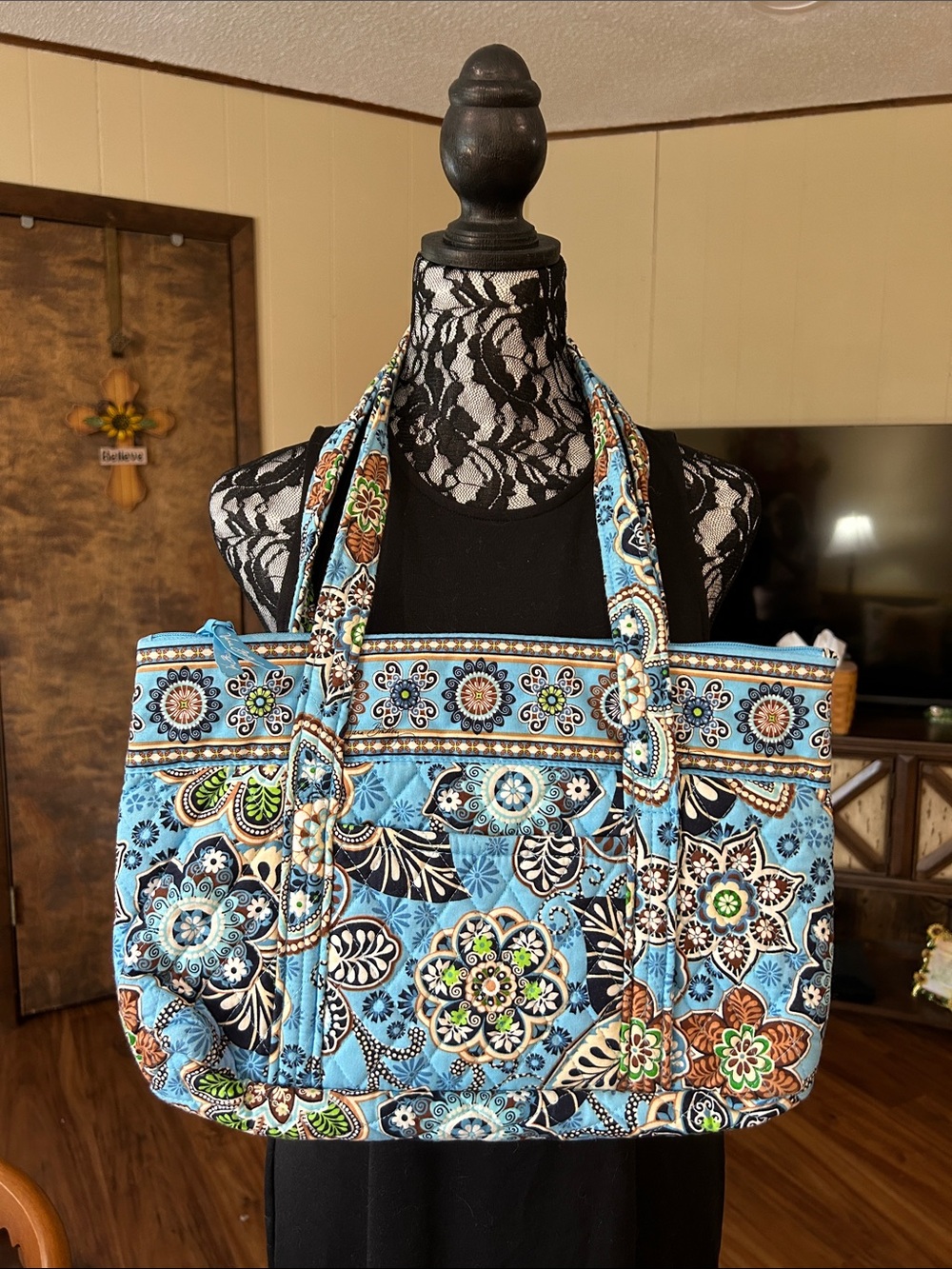 Vera Bradley Quilted Floral Tote Bag in Light Blue